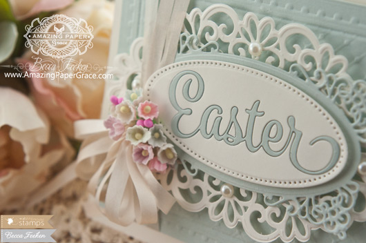 Easter Card Making Ideas by Becca Feeken using Waltzingmouse Easter Die and Spellbinder Heirloom Oval - www.amazingpapergrace.com