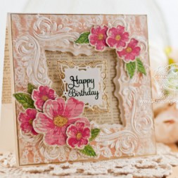 Birthday Card Making Ideas by Becca Feeken using JustRite Romantic Wild Roses and Spellbinders Decorative Applause Embossing Folder and Labels 42 Decorative Elements - www.amazingpapergrace.com