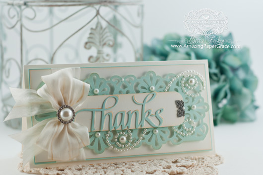 Thank You Card Making Ideas by Becca Feeken using Quietfire Thanks Die  and Martha Stewart Fans and Flourishes Punch - www.amazingpapergrace.com