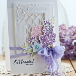 Card Making Ideas by Becca Feeken using JustRite Multi-Step Lilac Bouquet and Spellbinders Grate Effects, Spellbinders Imperial Squares and Spellbinders Pierced Rectangles - www.amazingpapergrace.com
