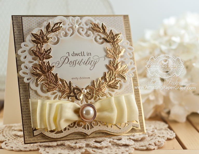 Card Making Ideas by Becca Feeken using Quietfire Design - I Dwell in Possibility and Spellbinders Royal Medallions - www.amazingpapergrace.com