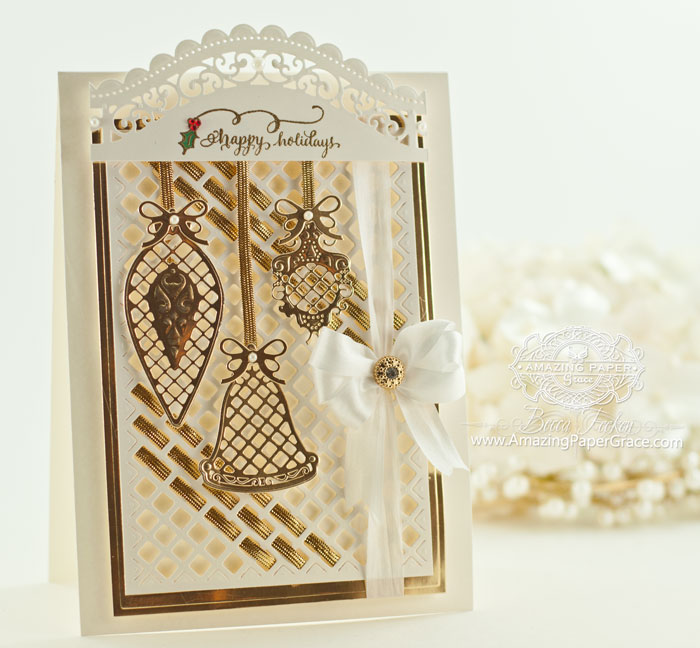 Christmas Card Making Ideas by Becca Feeken using Spellbinders Lattice Ornaments and Quietfire Design - Tiny Christmas Wishes - www.amazingpapergrace.com