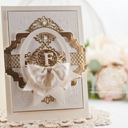 Monogram Card Making ideas by Becca Feeken using Spellbinders Floral Affair, Spellbinders Romantic Agenda, Spellbinders Elizabeth Border Strip, Spellbinders Classic Ovals LG, Spellbinders Belly Band One, Spellbinders Font One - Uppercase, Spellbinders Baby Buntings