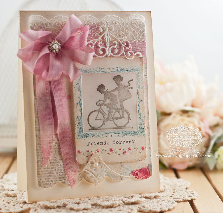 Friendship card making ideas by Becca Feeken using Spellbinders Imperial Square and Spellbinders Victorian Bow Corner - www.amazingpapergrace.com