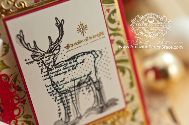 Christmas Card Making Ideas by Becca Feeken using Spellbinders Holly Tags Two, Spellbinders A2 Scalloped Borders One and Unity All is Calm All is Bright - www.amazingpapergrace.com