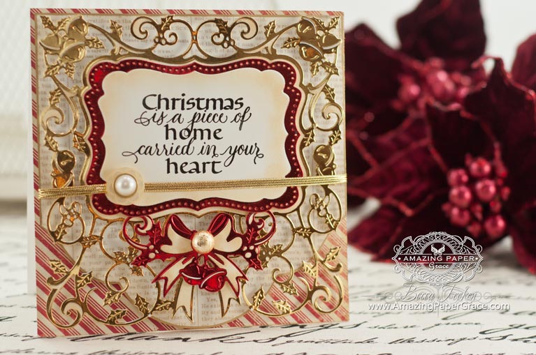 Christmas Card Making Ideas by Becca Feeken using Spellbinders 6 x 6 Holly Frame and Quietfire Design Christmas Is A Piece of Home - www.amazingpapergrace.com