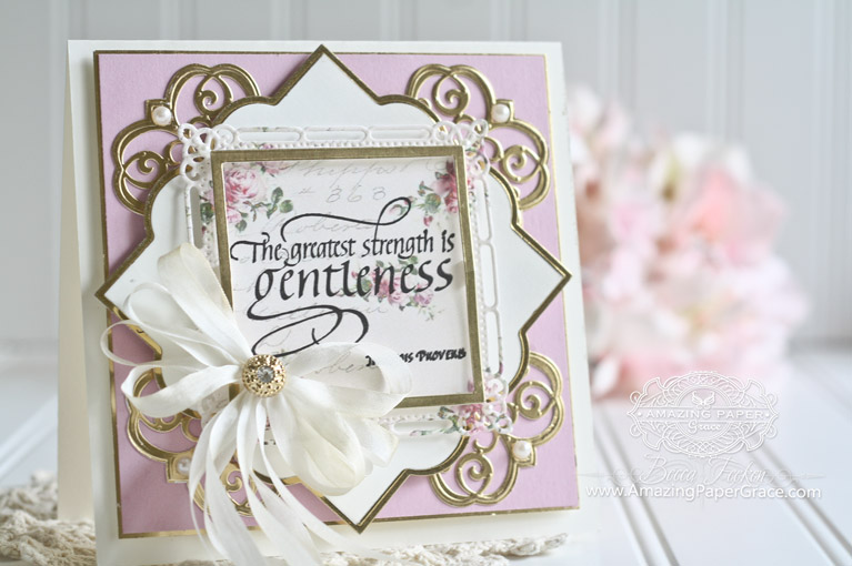 Card Making Ideas by Becca Feeken using Quietfire Design - The Greatest Strength is Gentleness, Spellbinders Contour Steel Rule Die - Giving Makes You Happy, Spellbinders Mary Strip Border, Spellbinders Labels Forty Nine, Spellbinders Marvelous Squares, Spellbinders Classic Squares LG, Spellbinders Classic Squares SM - www.amazingpapergrace.com