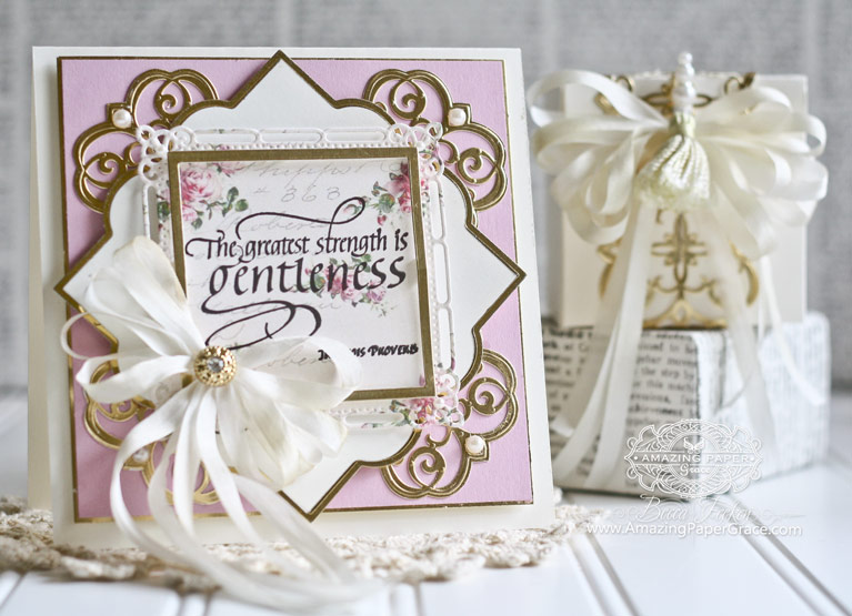 Card Making Ideas by Becca Feeken using Quietfire Design - The Greatest Strength is Gentleness, Spellbinders Contour Steel Rule Die - Giving Makes You Happy, Spellbinders Mary Strip Border, Spellbinders Labels Forty Nine, Spellbinders Marvelous Squares, Spellbinders Classic Squares LG, Spellbinders Classic Squares SM - www.amazingpapergrace.com