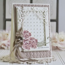 Card Making Ideas by Becca Feeken using Penny Black Petal Power, Penny Black - Snippets, Spellbinders Basket Weave 3D Embossing Folder, Spellbinders Framed Canvas, Spellbinders 5 x 7 Matting Basics A, Spellbinders Imperial Square - www.amazingpapergrace.com