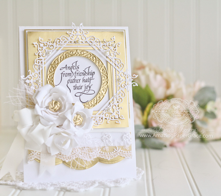 Friendship Card Making Ideas by Becca Feeken using Quietfire Design Angels from Friends Stamp and Spellbinders Diecuts - Spellbinders Sweet and Succulent Contour die, Spellbinders Blooming Collection, Spellbinders Pierced Squares, Spellbinders Scalloped Borders Two - www.amazingpapergrace.com