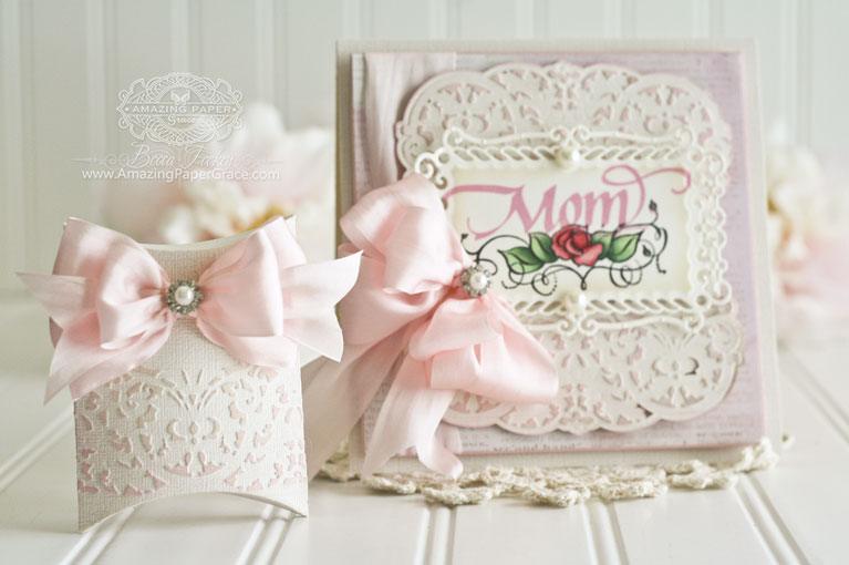 Mothers Day Card Making Ideas by Becca Feeken using Quietfire Design (Keep Calm and Call Mom) and Spellbinders Belgian Lace, Spellbinders A2 Valiant Honor, Spellbinders Pillow Box - www.amazingpapergrace.com