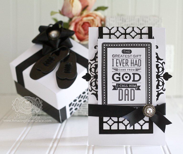 Father's Day Card Making Ideas by Becca Feeken using S4-609 Spellbinders Gents Shoe, S5-268 Spellbinders Quatrefoil Panel, S6-078 Regal Allure - www.amazingpapergrace.com