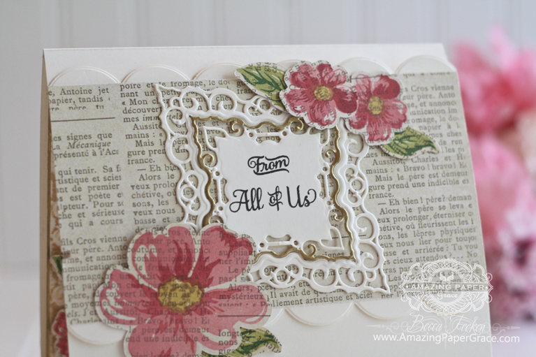 Card Making Ideas by Becca Feeken using Spellbinders Decorative Applause 3D Embossing Folder, Spellbinders Labels 42, Spellbinders Labels 42 Decorative Elements, Spellbinders Classic Scallops - see full supply list with ink colors at www.amazingpapergrace.com