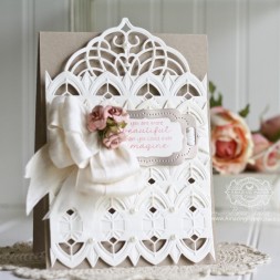 Card Making Ideas by Becca Feeken using Spellbinders Arched Diamond, Spellbinders Cascading Grace Pocket, Spellbinders 5 x 7 Elegant Labels Four - Full Supply List at www.amazingpapergrace.com