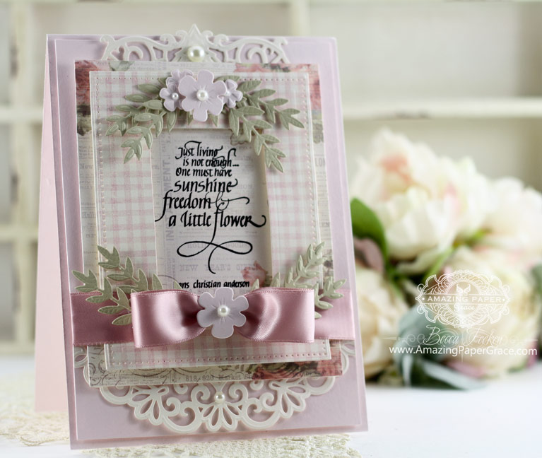 Card Making Ideas by Becca Feeken using Quietfire Design - Just Living is Not Enough, Spellbinders Floral Berry Accents, Spellbinders Deco Duality, Spellbinders Heirloom Oval, Spellbinders Pierced Rectangles - see supply list and construction information at www.amazingpapergrace.com