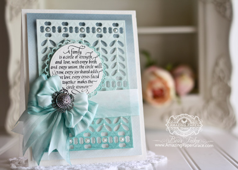 Card making ideas by Becca Feeken using Quietfire Design – A Family Is A Cirle of Strength, Spellbinders French Harmony, Spellbinders Standard Circles Small, Spellbinders Stately Circles - fully supply list at www.amazingpapergrace.com