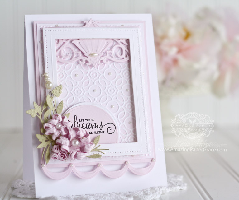 Card making ideas by Becca Feeken using Spellbinders Overlapping Circles. Spellbinders Pierced Rectangles, Spellbinders Deco Duality, Spellbinders Standard Circles Small, Spellbinders Stack and Fan Flowers, Spellbinders Floral Berry Accents - fully supply list at www.amazingpapergrace.com