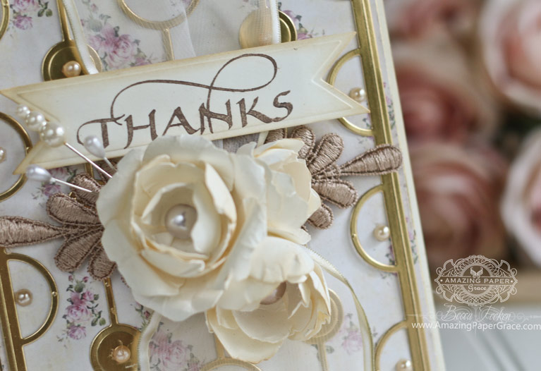 Thank You Card Making Ideas by Becca Feeken using Quietfire Design - Thanks Cuddlers Set, Spellbinders Vertical Chain, Spellbinders Contour Layered Blooms, Spellbinders Decorative Swallowtail Tags - full supply list at www.amazingpapergrace.com