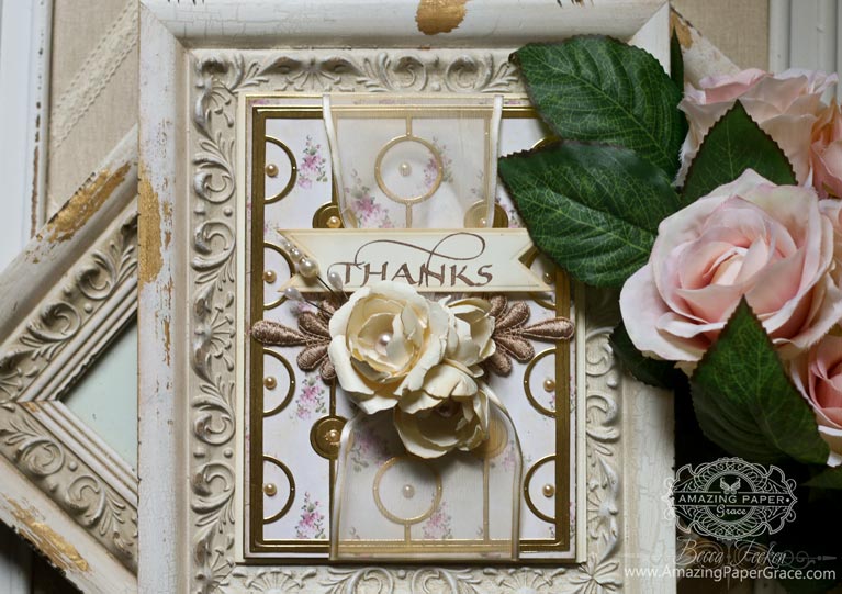 Thank You Card Making Ideas by Becca Feeken using Quietfire Design - Thanks Cuddlers Set, Spellbinders Vertical Chain, Spellbinders Contour Layered Blooms, Spellbinders Decorative Swallowtail Tags - full supply list at www.amazingpapergrace.com