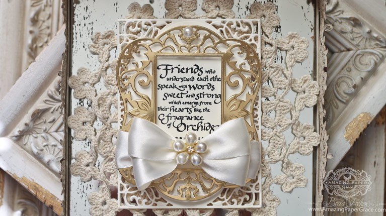 Friendship Card Making Ideas by Becca Feeken using Spellbinders Labels 54 Decorative Elements and Spellbinders A2 Divine Eloquence - see full supply list at www.amazingpapergrace.com