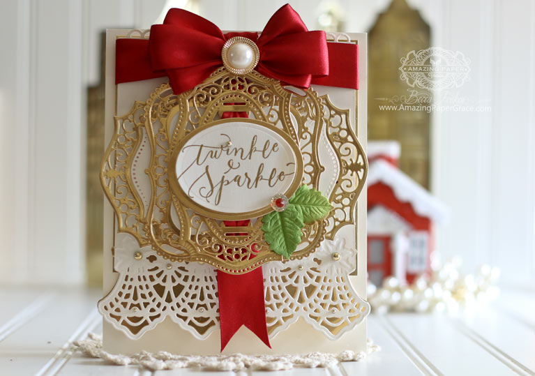 Christmas Card Ideas by Becca Feeken using Spellbinders Holiday Botanical Strip, Spellbinders Majestic Labels Twenty Five, Spellbinders Majestic Labels One, Spellbinders Labels One, Spellbinders Classic Ovals LG, Spellbinders Classic Ovals SM and Quietfire Design - Bright Holiday Words - see fully supply list at www.amazingpapergrace.com