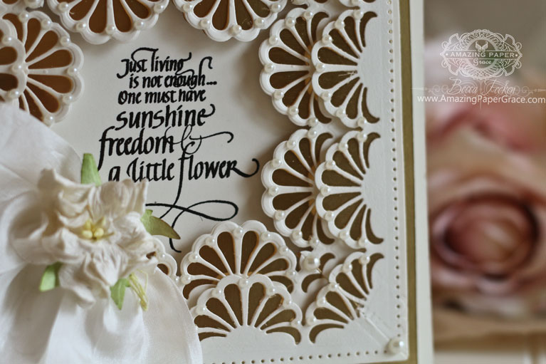Card Making Ideas by Becca Feeken using Quietfire Design - Just Living Is Not Enough and Spellbinders Graceful Fans and Graceful 6 x 6 Frame Maker - for full supply list see www.amazingpapergrace.com