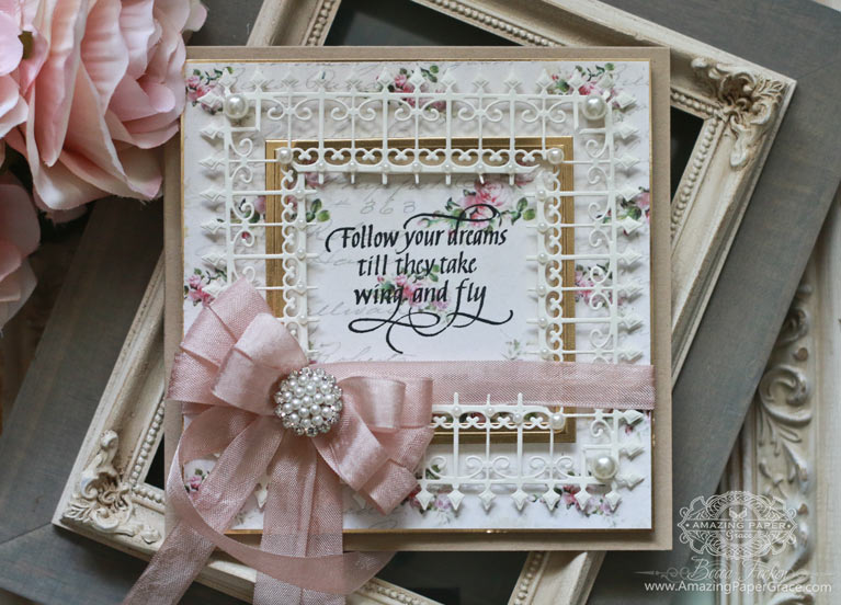 Card Making Ideas by Becca Feeken using Spellbinders Graceful Frame Maker and Spellbinders Wrought Iron Die along with Quietfire Design - Follow Your Dreams - see full supply list at www.amazingpapergrace.com