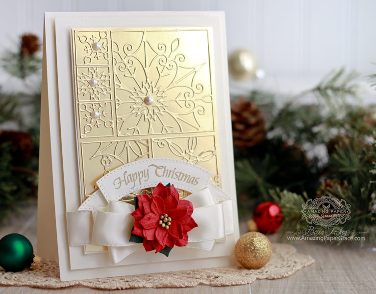 Cardmaking Ideas by Becca Feeken using Spellbinders Snowflake Snippets, Spellbinders Vintage Pierced Banners, Quietfire Design - International Christmas - see fully supply list as well as tips on tone-on-tone backgrounds at www.amazingpapergrace.com/?p=32932
