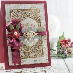 Christmas Card Making Ideas by Becca Feeken using Spellbinders Filigree Booklet Die and Spellbinders Breanna's Corset Label Die - full supply list at www.amazingpapergrace.com/?p=32979