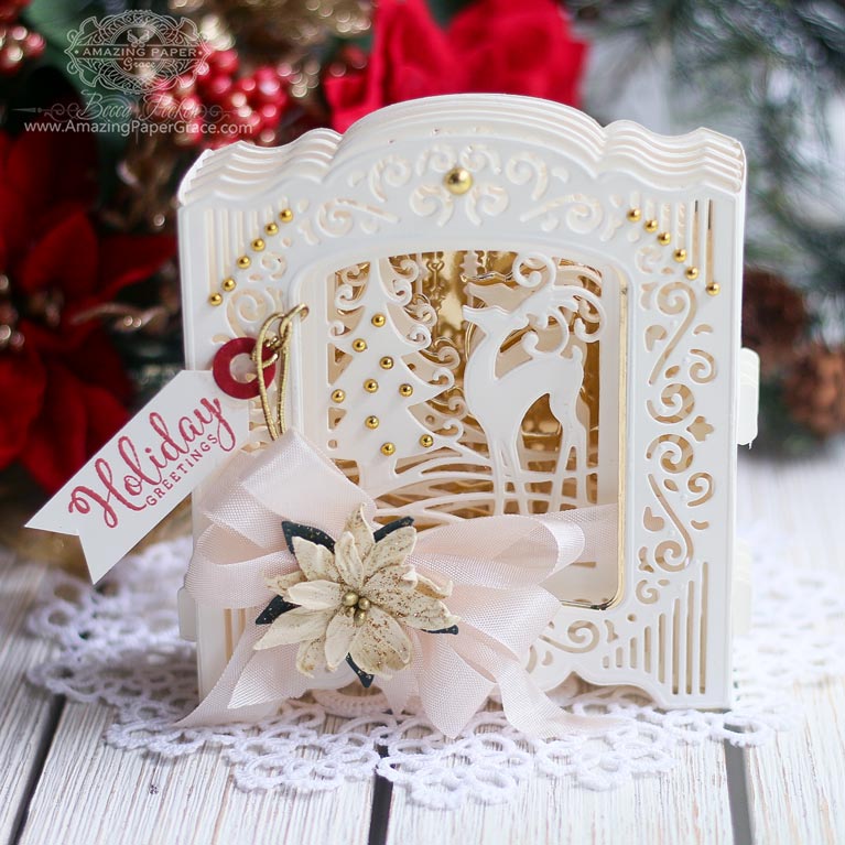 Amazing Paper Grace sneak peek of 3D Holiday Vignettes - Prancing Reindeer Layering Set and Grand Holiday Cabinet by Spellbinders - learn about this die at www.amazingpapergrace.com/?p=35245