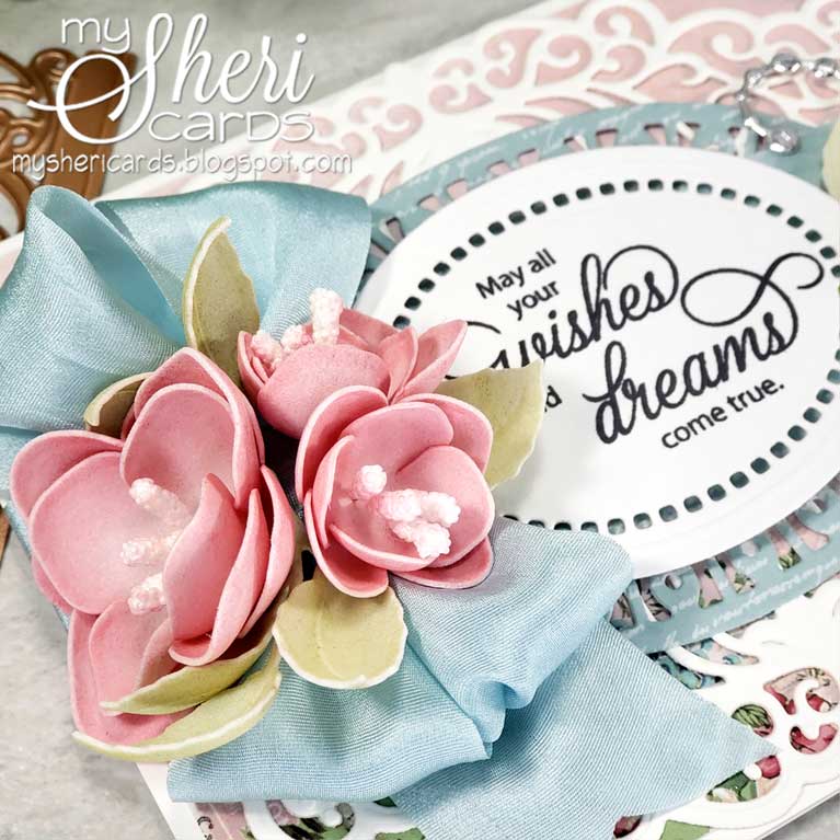 Amazing Paper Grace Guest Designer Sheri Holt shares a beautiful card using S4-1015 Cinch and Go Rosebuds made with Foamiran - see full post at www.amazingpapergrace.com/?p=35413